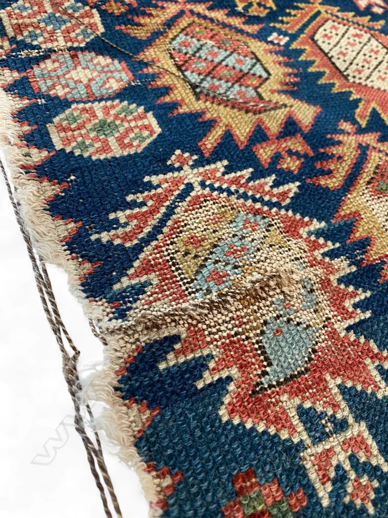 Carpet fragment - wool pile, - Karabagh - boteh on blue ground. 122.5 x 65.5cm Image 1++